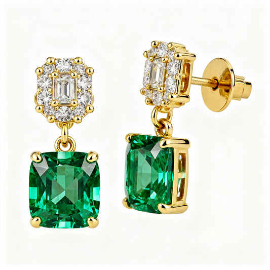 Lab-Grown Emerald Diamond Luxe Back Earrings - YG 45deg