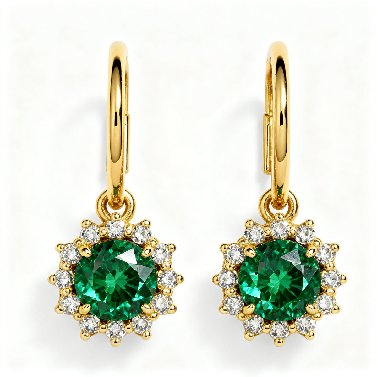 Lab-Grown Emerald Diamond Luxe Back Earrings - YG Overhead