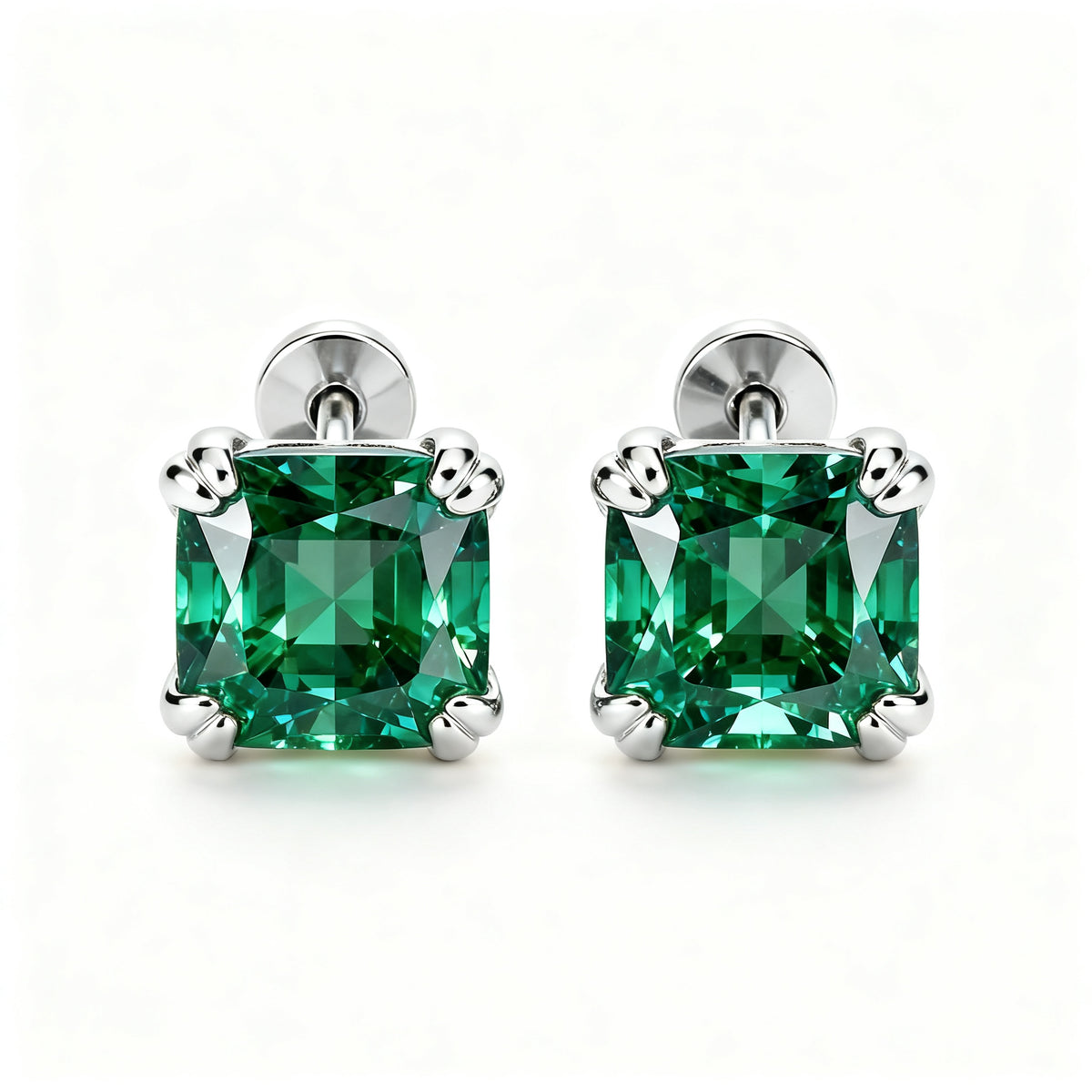 Lab-Grown Emerald Diamond Luxe Back Earrings - WG Front