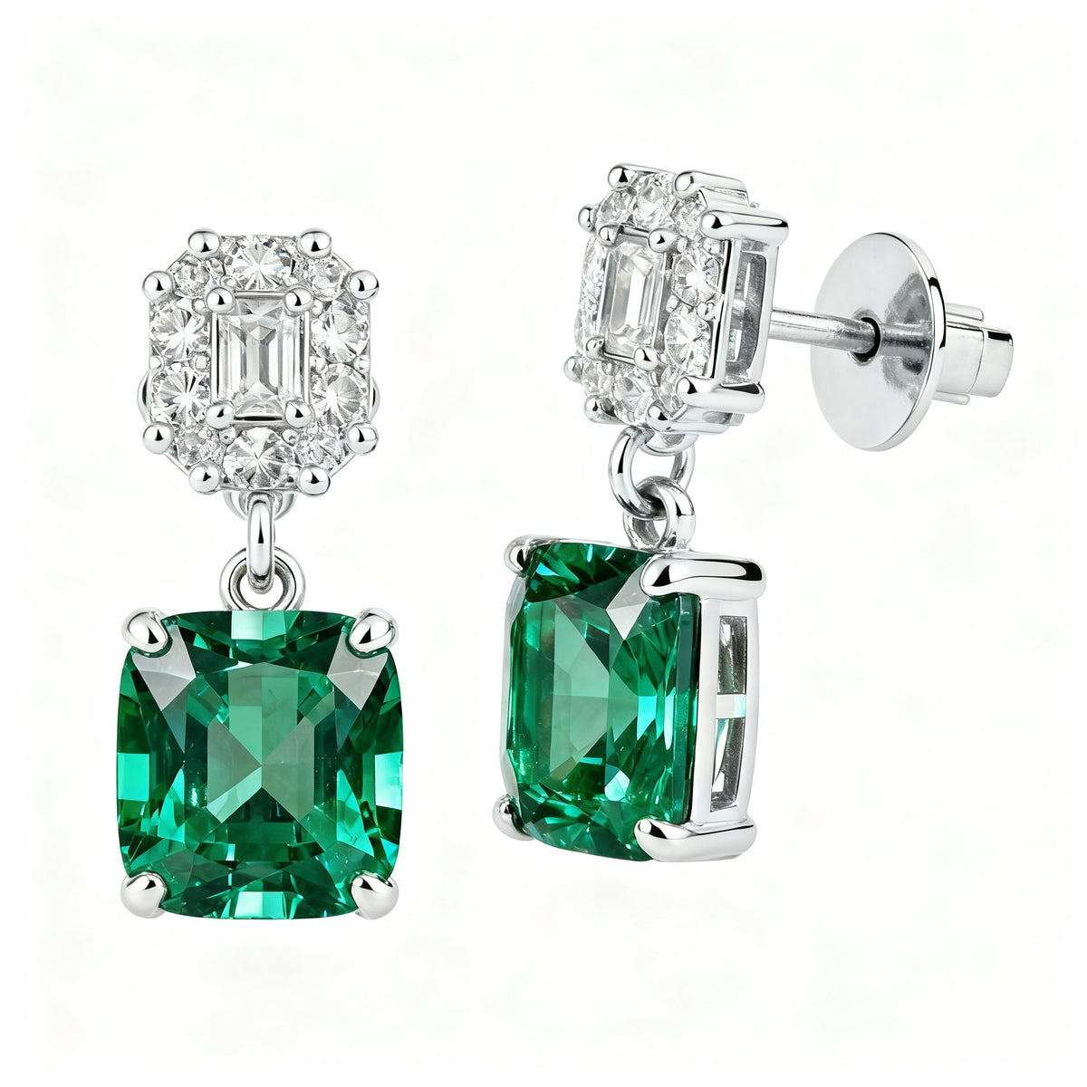 Lab-Grown Emerald Diamond Luxe Back Earrings - WG 45deg