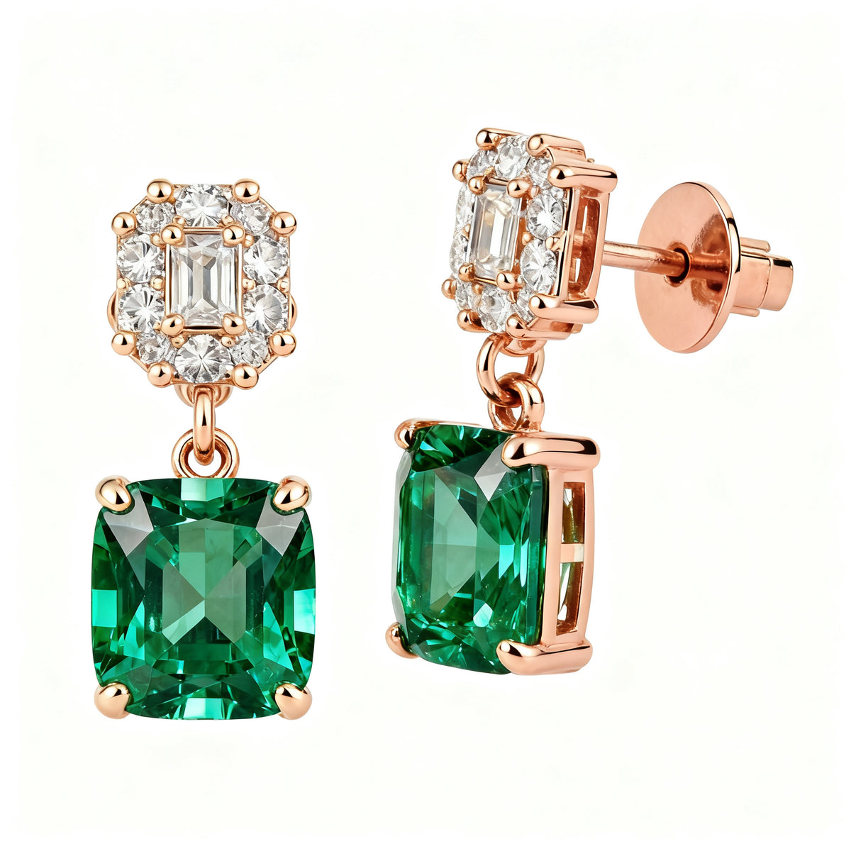 Lab-Grown Emerald Diamond Luxe Back Earrings - RG 45deg