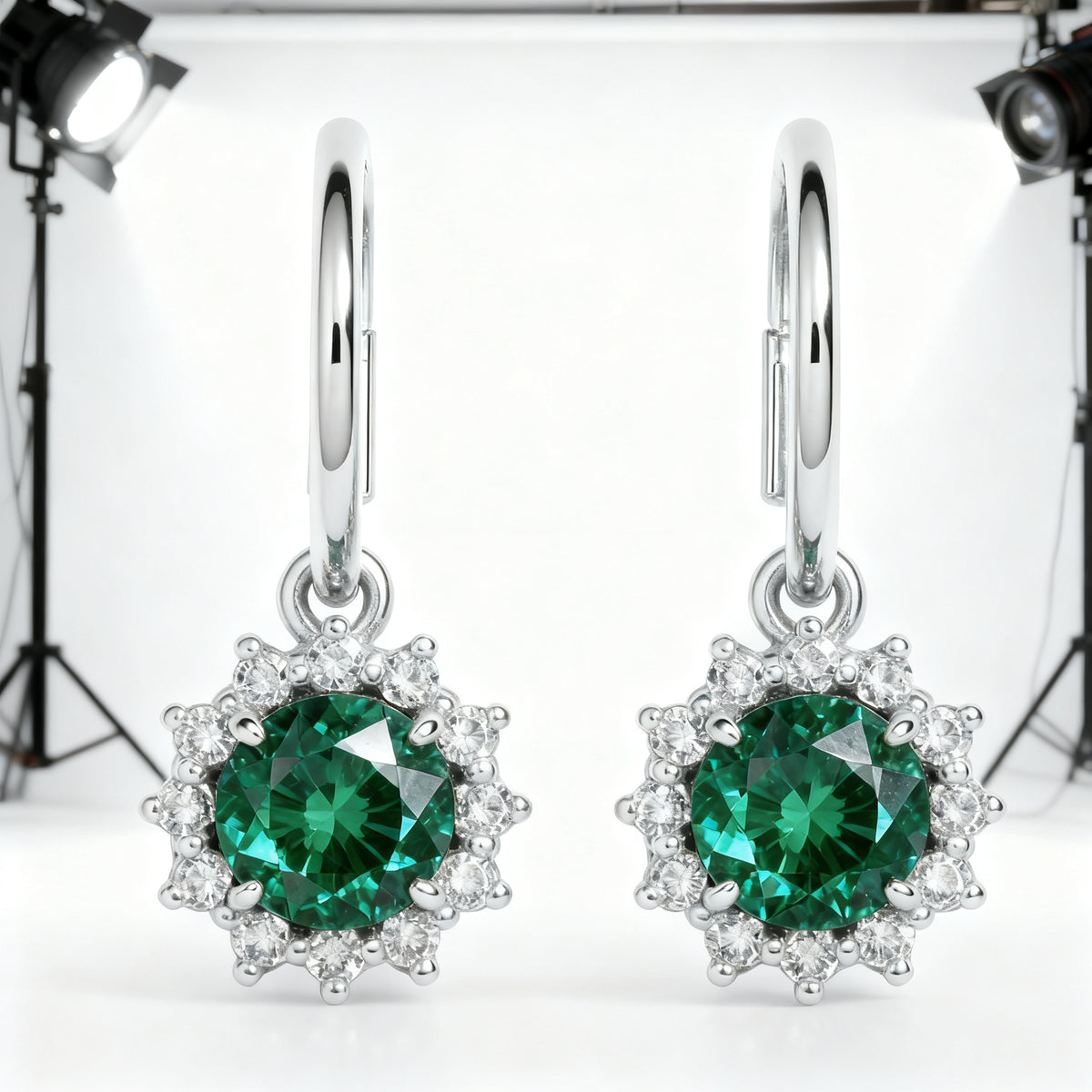 Lab-Grown Emerald Diamond Luxe Back Earrings - WG Overhead