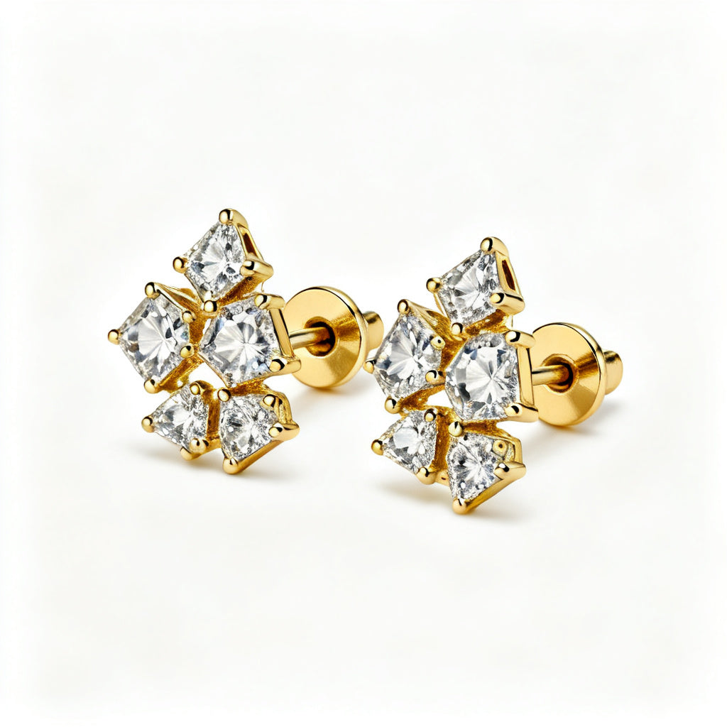 Multi-Shape Lab-Grown Diamond Luxe Back Earrings - YG 45deg