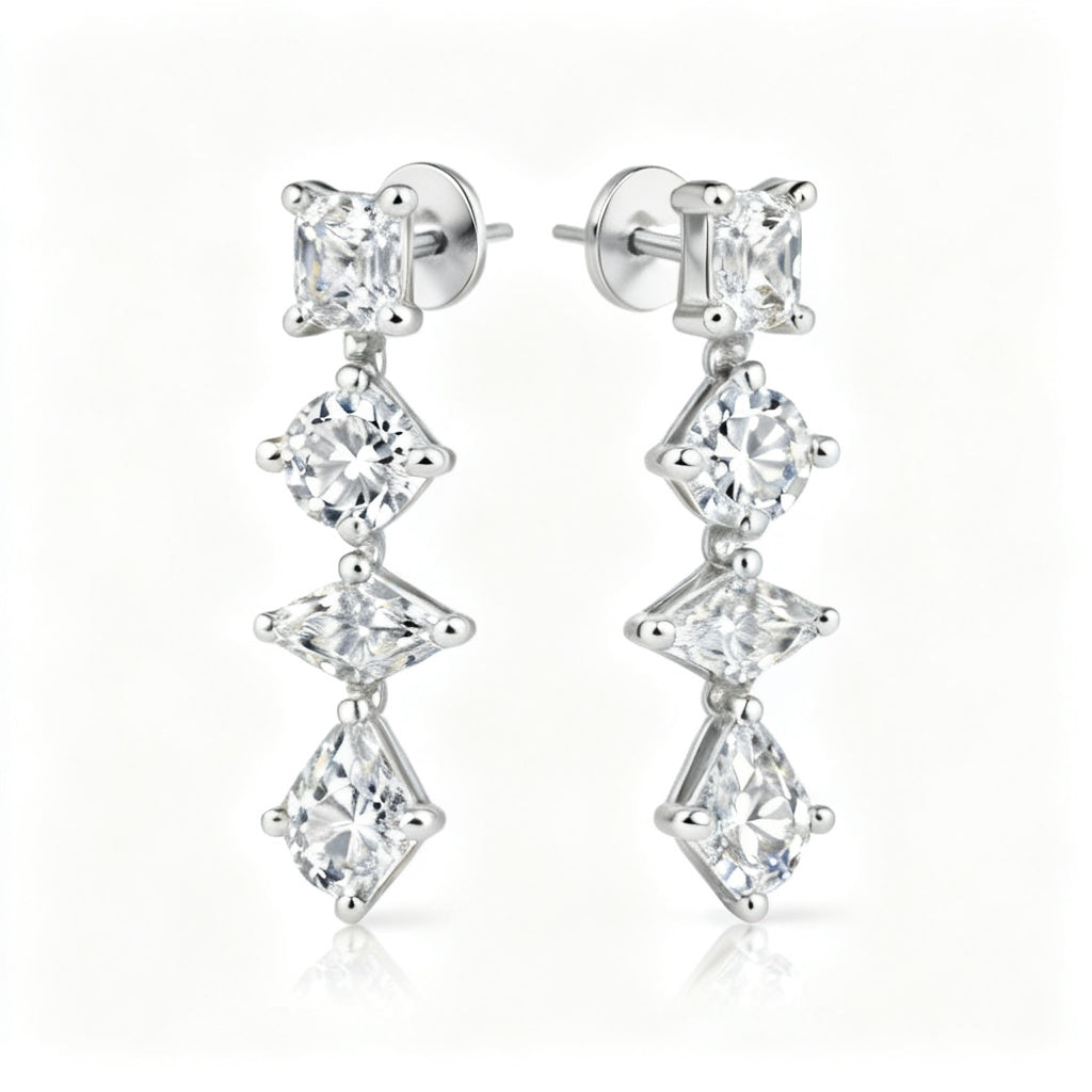 Multi-Shape Lab-Grown Diamond Luxe Back Earrings - WG Front
