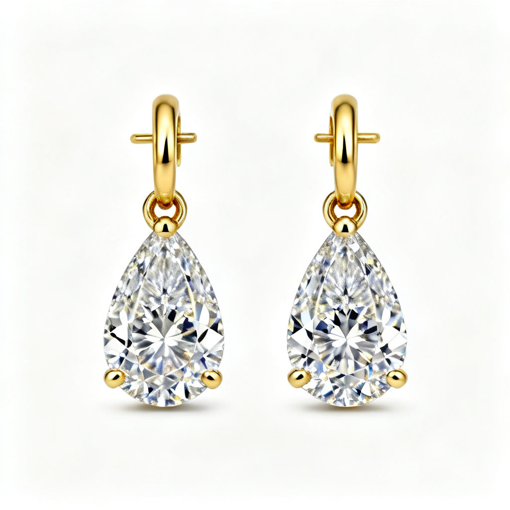 Pear Lab-Grown Diamond Luxe Back Earrings - YG Front