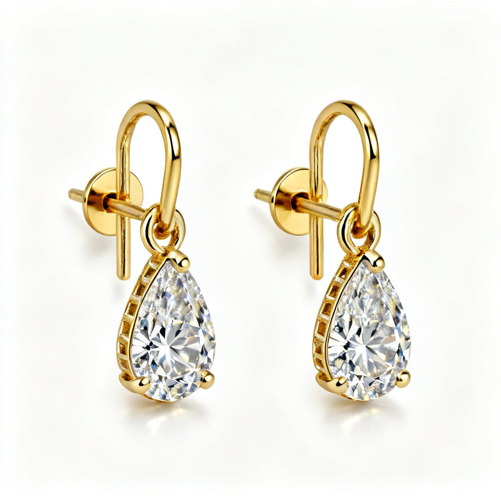 Pear Lab-Grown Diamond Luxe Back Earrings - YG Side