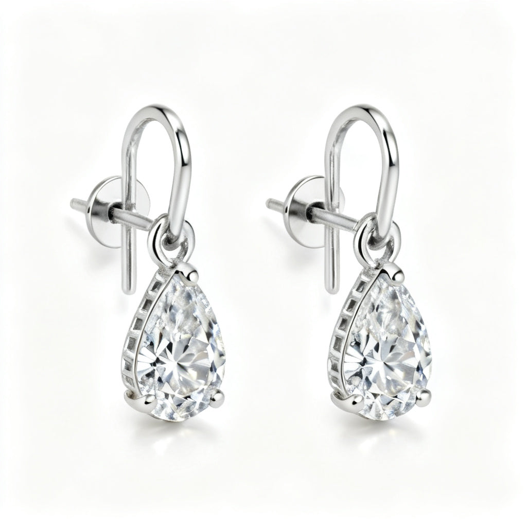 Pear Lab-Grown Diamond Luxe Back Earrings - WG Side
