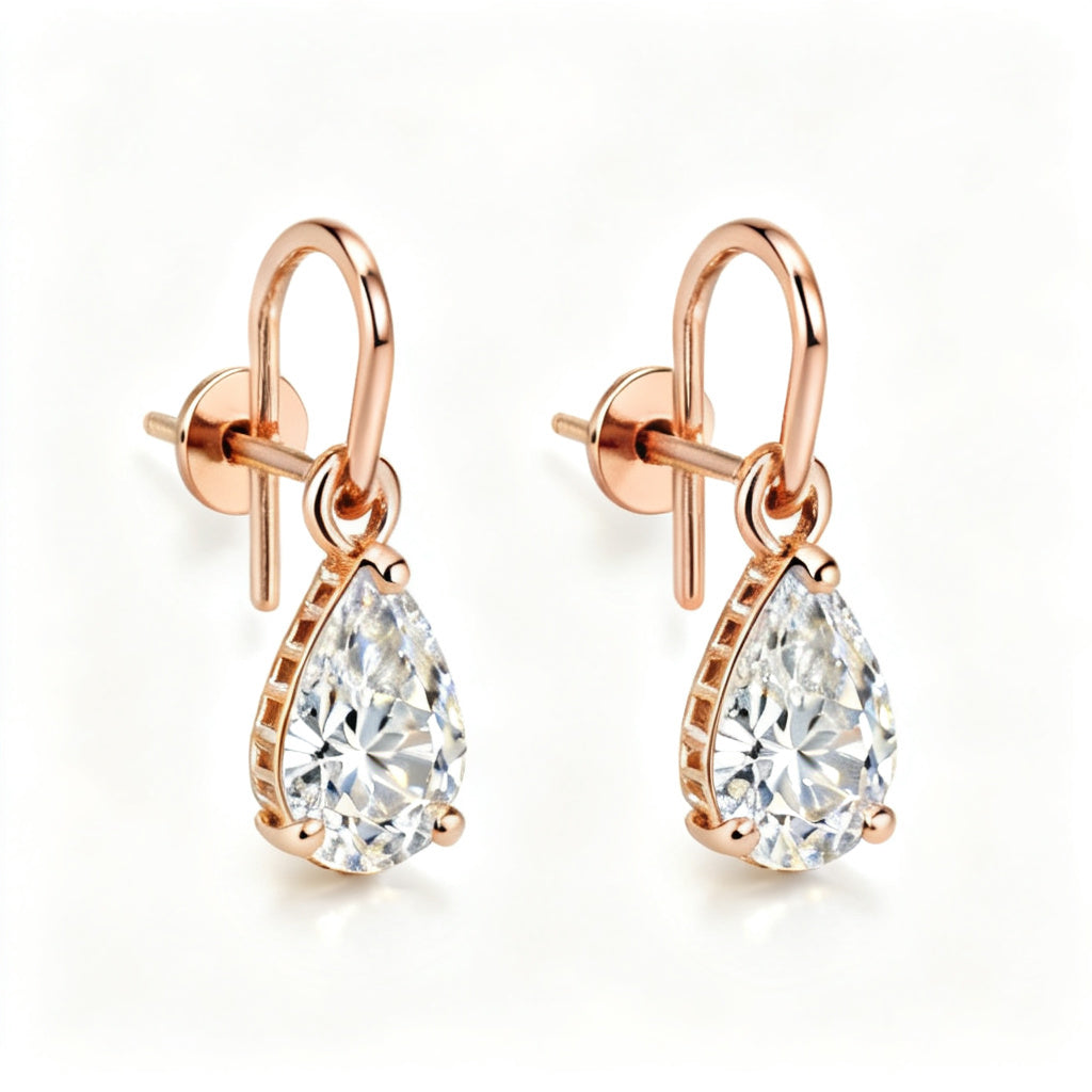 Pear Lab-Grown Diamond Luxe Back Earrings - RG Side