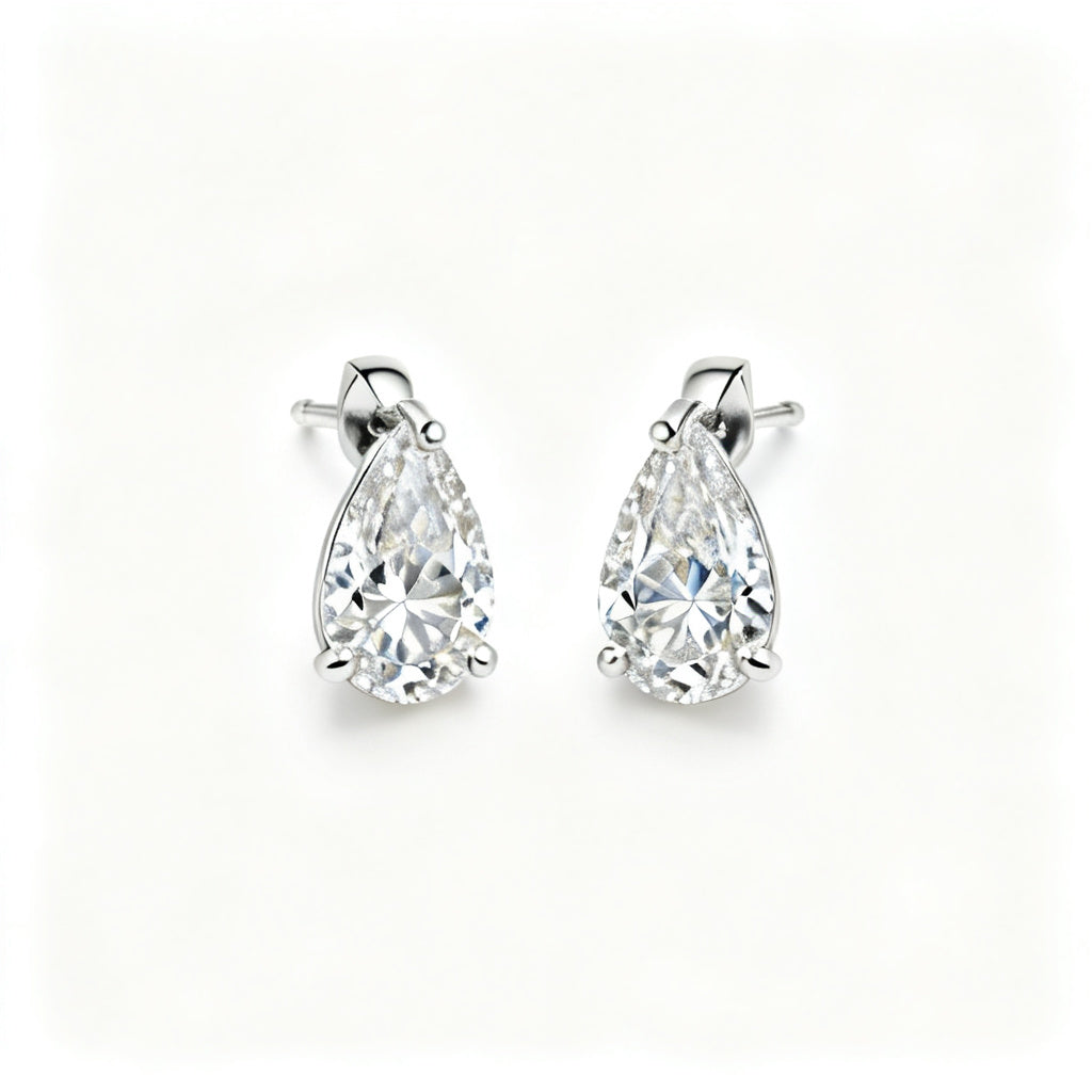 Pear Lab-Grown Diamond Luxe Back Earrings - WG Overhead