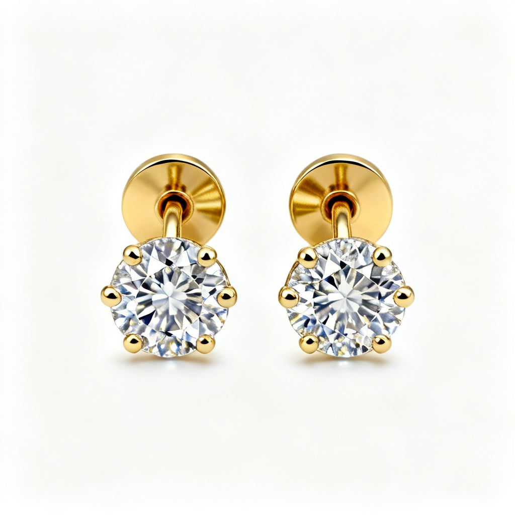 Lab-Grown Round Diamond Luxe Back Earrings - YG Front