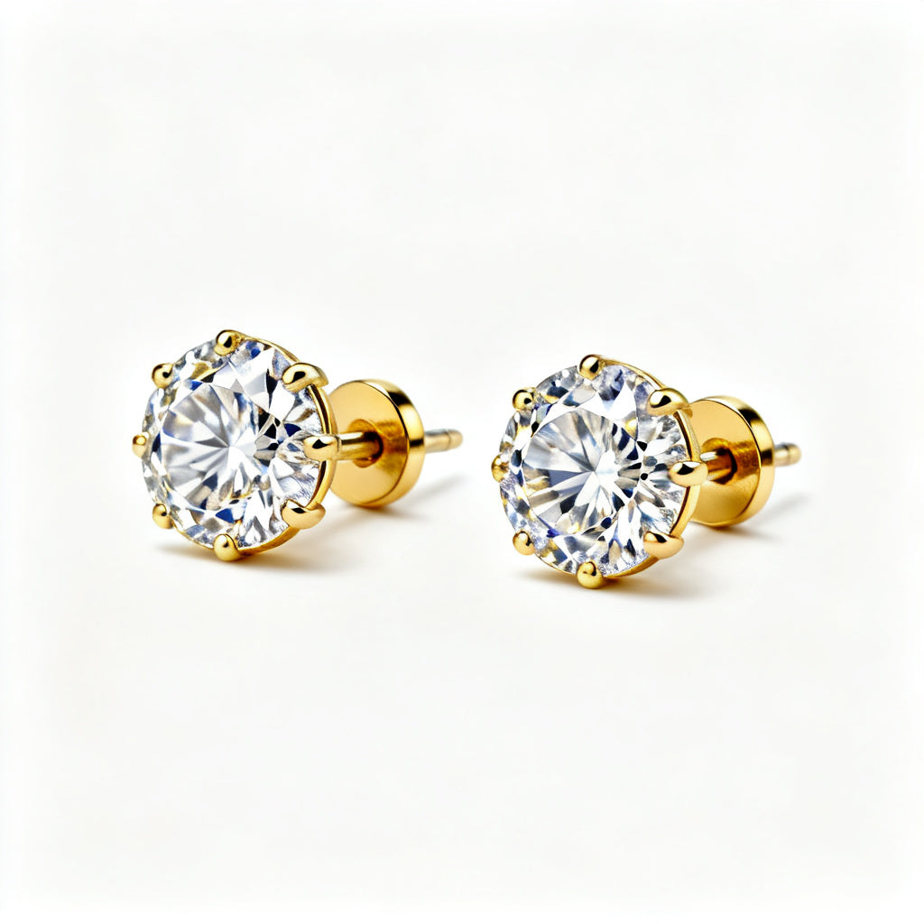 Lab-Grown Round Diamond Luxe Back Earrings - YG 45deg