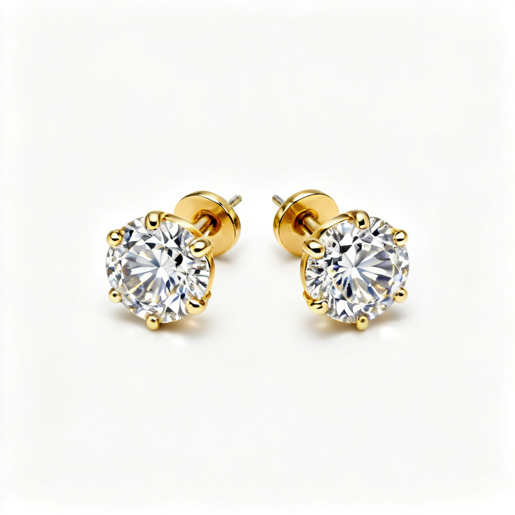 Lab-Grown Round Diamond Luxe Back Earrings - YG Overhead