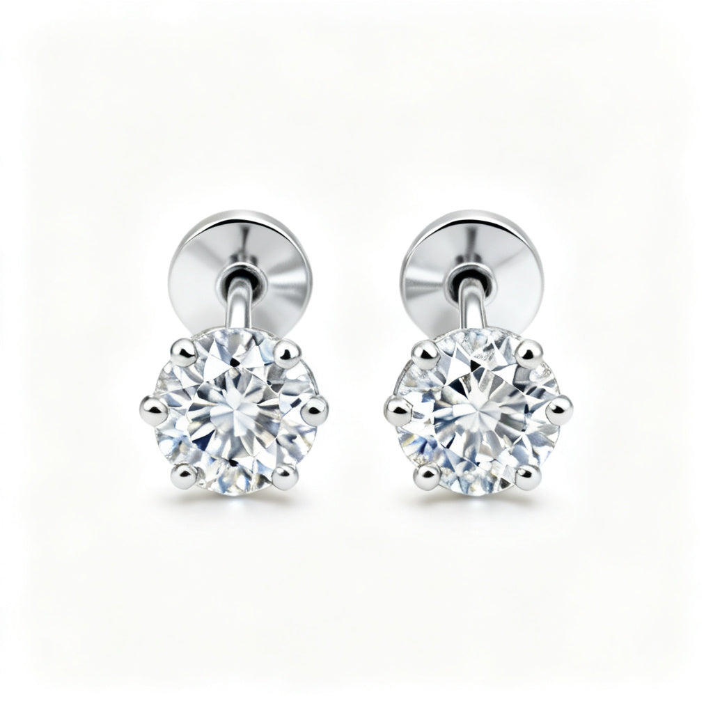 Lab-Grown Round Diamond Luxe Back Earrings - WG Front