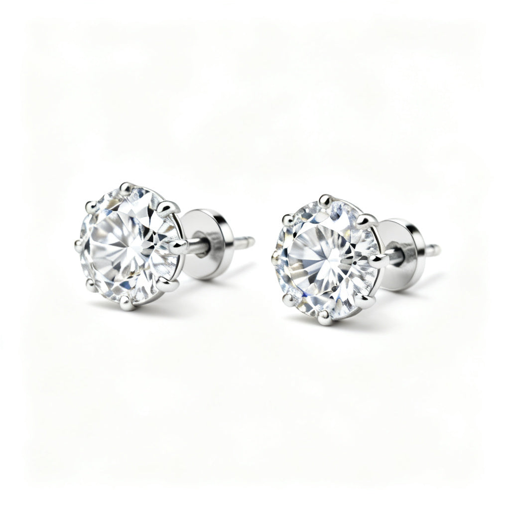 Lab-Grown Round Diamond Luxe Back Earrings - WG 45deg