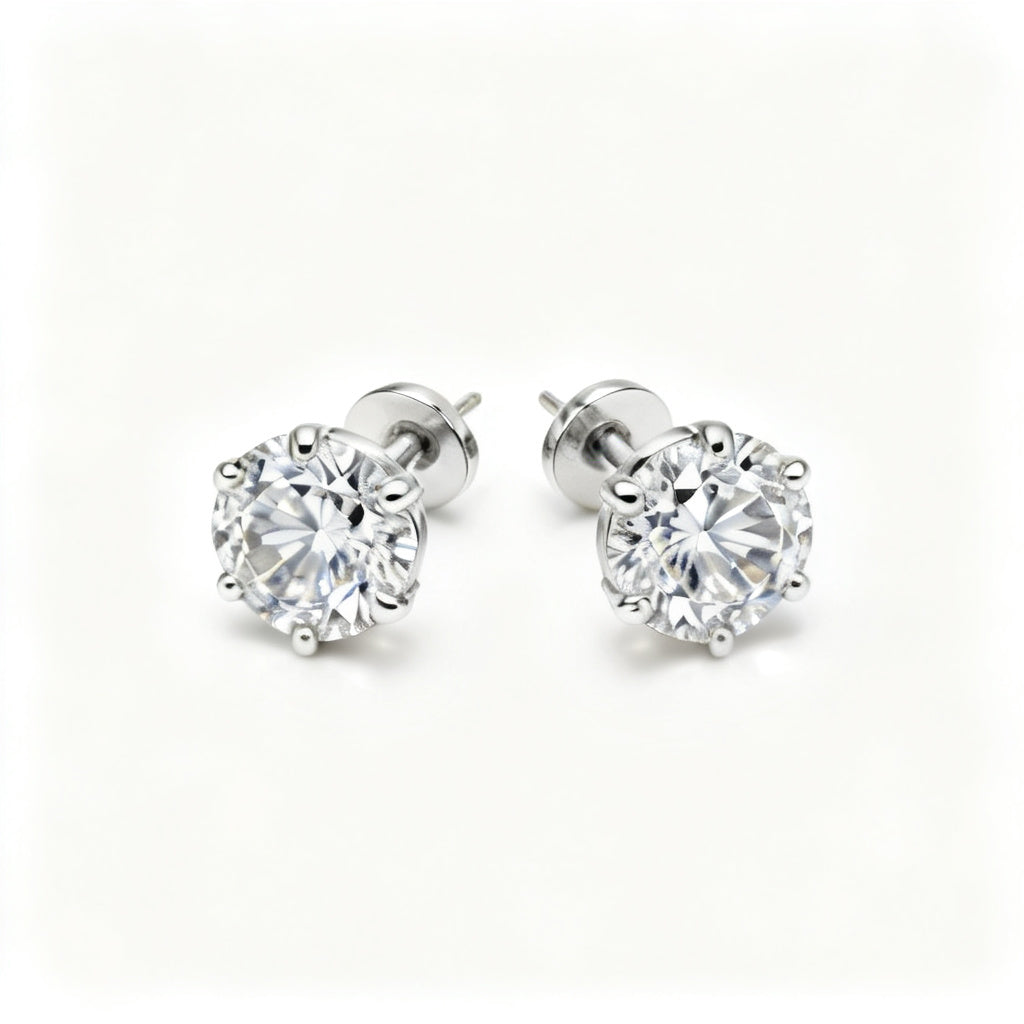 Lab-Grown Round Diamond Luxe Back Earrings - WG Overhead