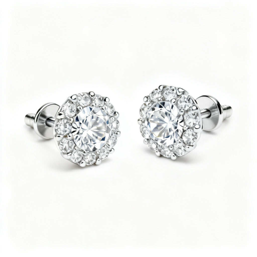 Lab-Grown Round Diamond Luxe Back Earrings - WG Overhead