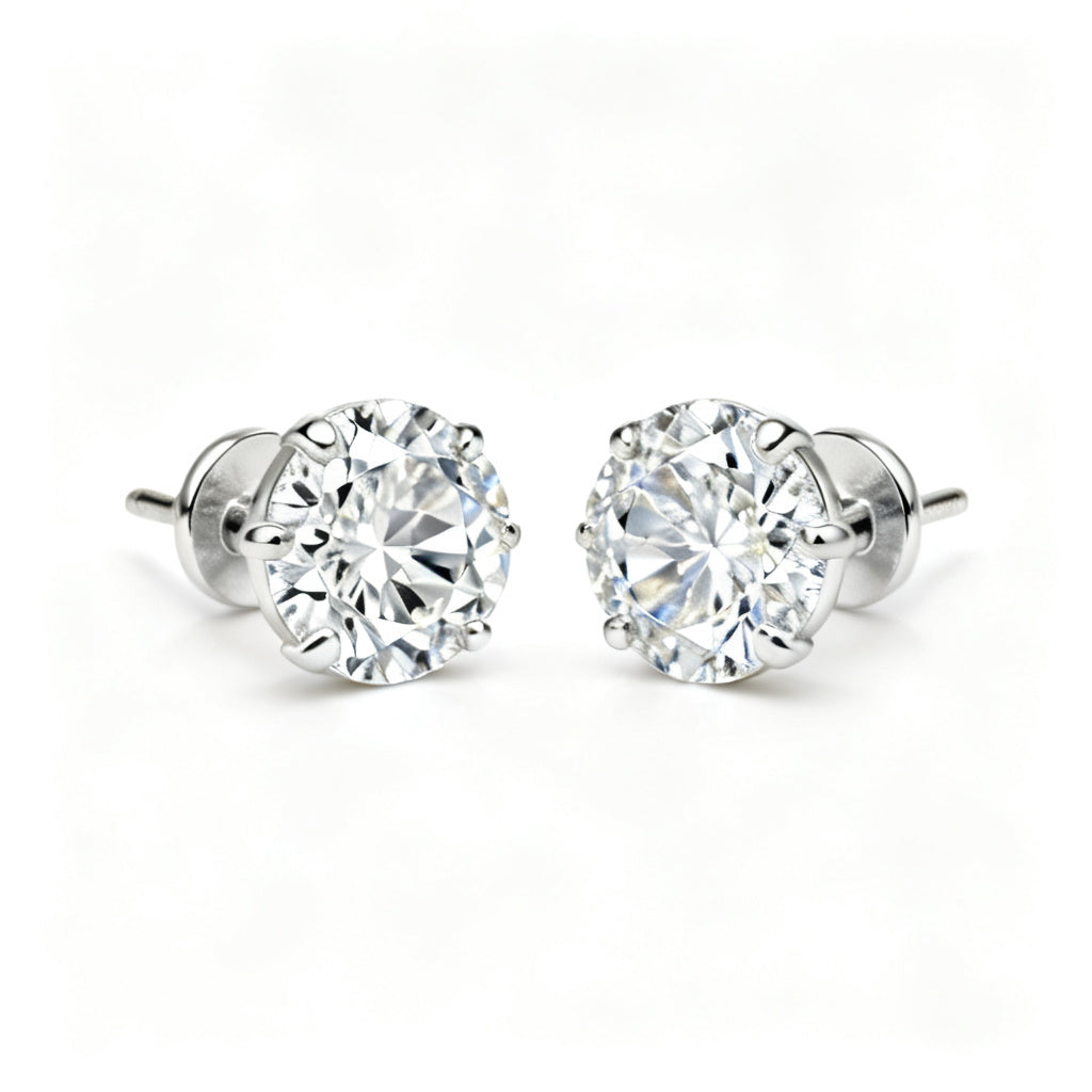 Lab-Grown Round Diamond Luxe Back Earrings - WG Front