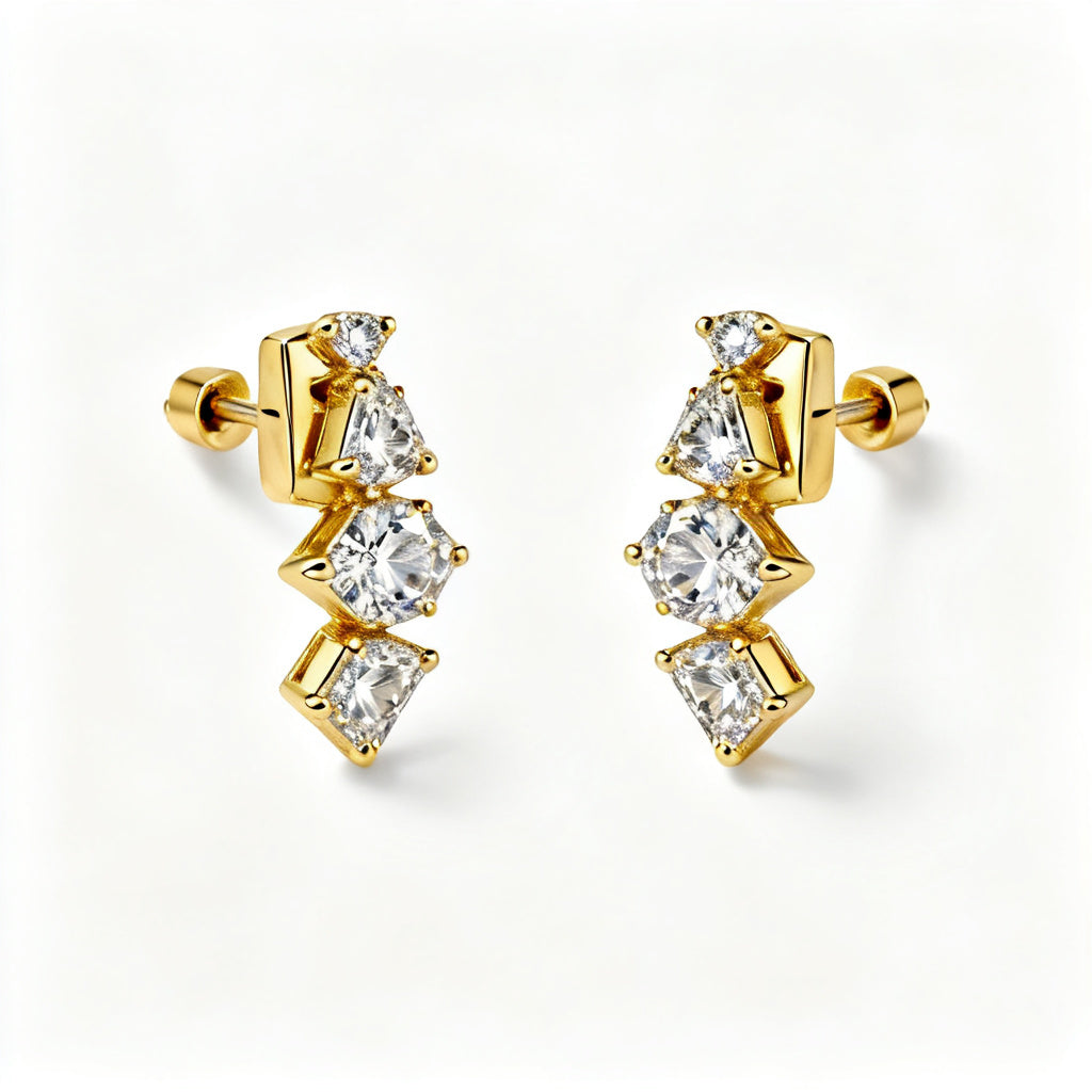 Multi-Shape Lab-Grown Diamond Luxe Back Earrings - YG Front