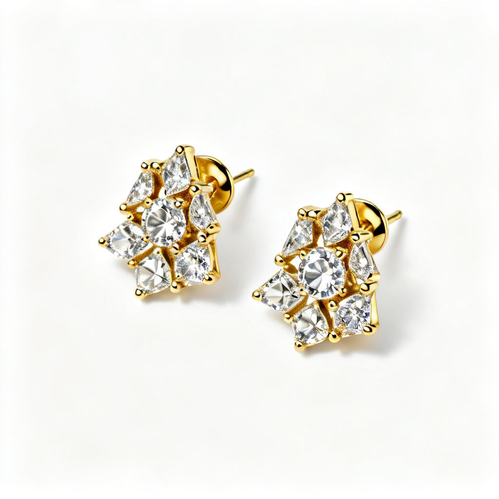 Multi-Shape Lab-Grown Diamond Luxe Back Earrings - YG Overhead