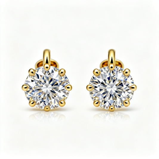 Lab-Grown Round Diamond Luxe Back Earrings - YG Front