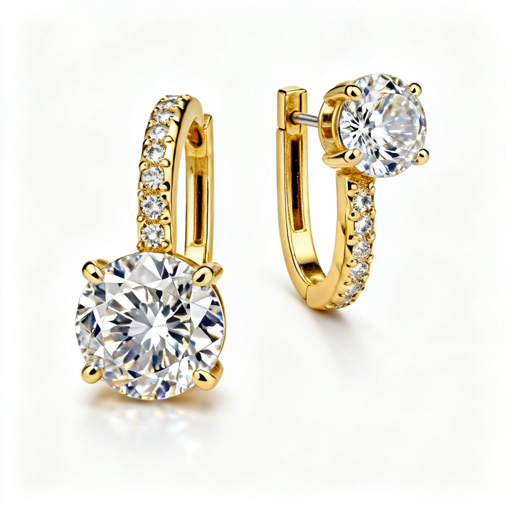 Lab-Grown Round Diamond Luxe Back Earrings - YG Side