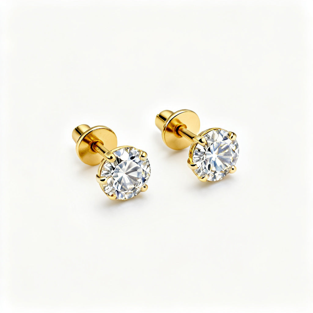 Lab-Grown Round Diamond Luxe Back Earrings - YG Overhead