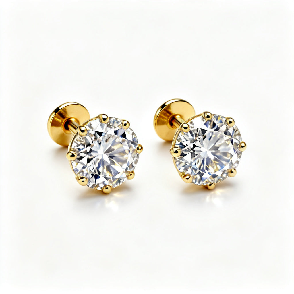 Lab-Grown Round Diamond Bold Back Earrings - YG Overhead