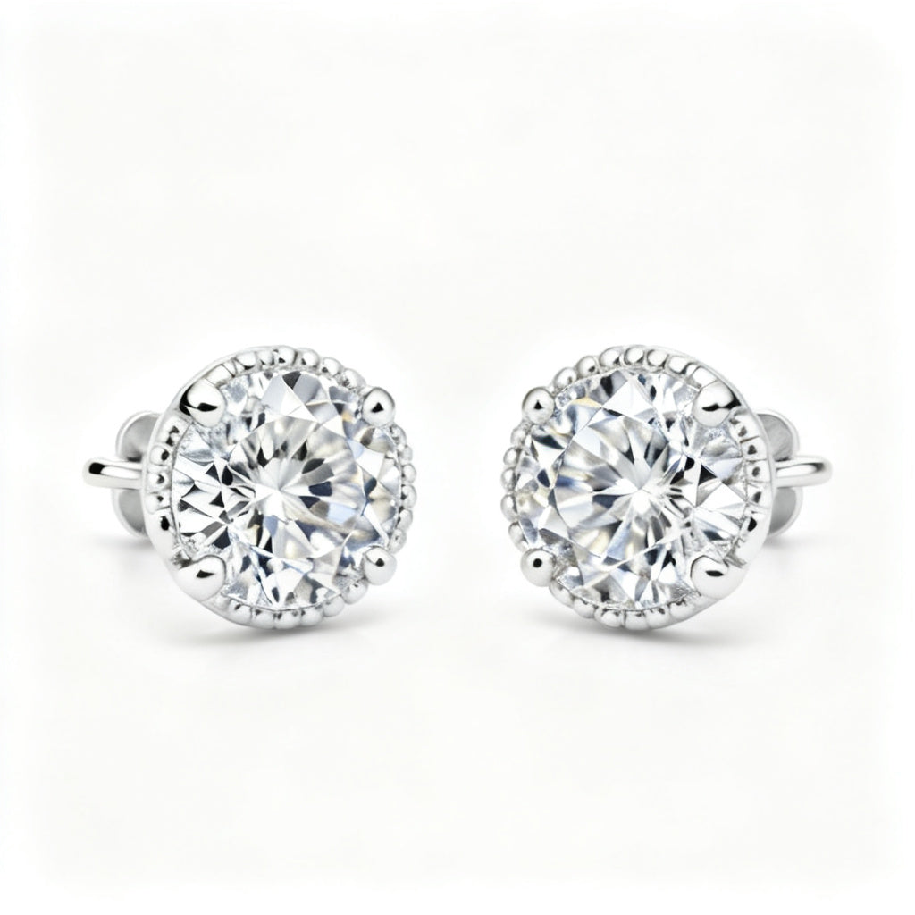 Lab-Grown Round Diamond Bold Back Earrings - WG Front