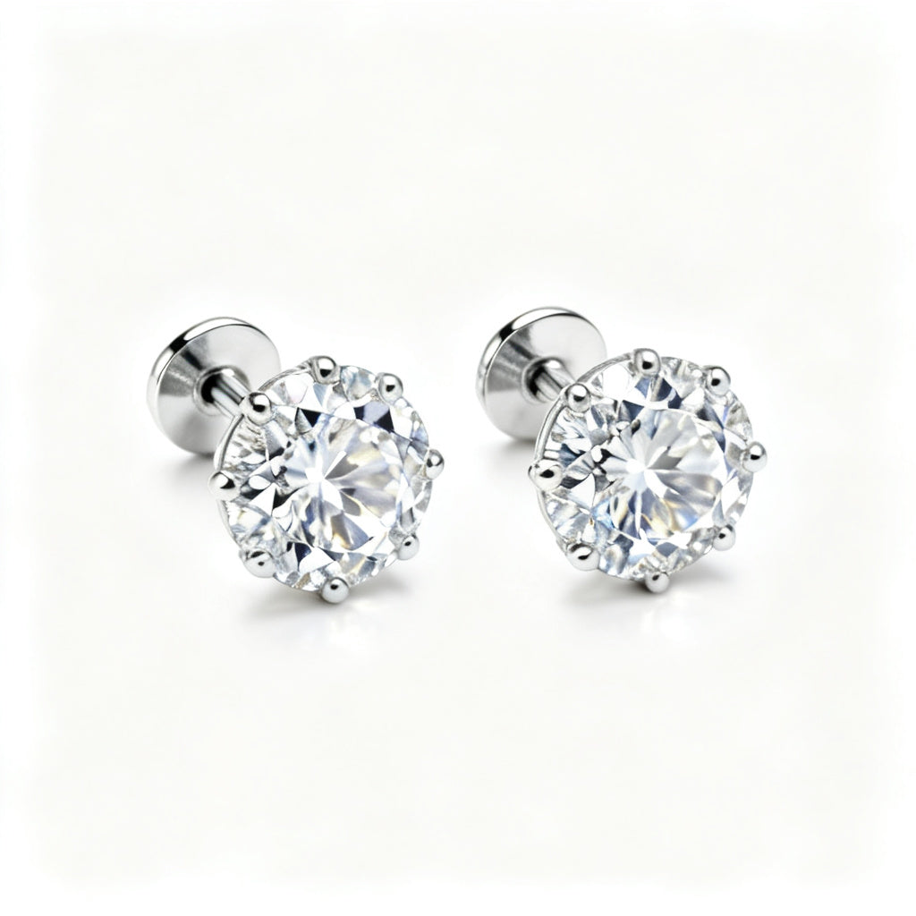 Lab-Grown Round Diamond Bold Back Earrings - WG Overhead