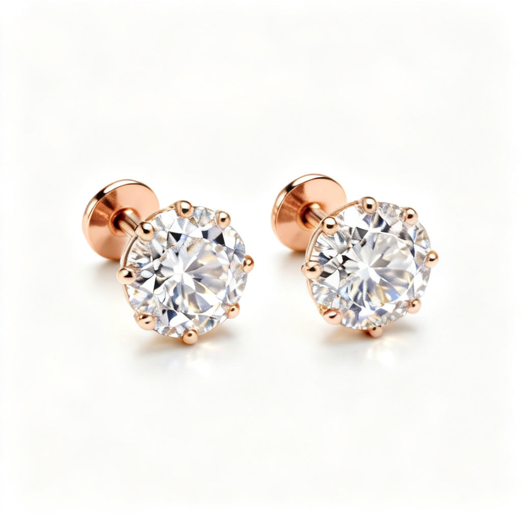 Lab-Grown Round Diamond Bold Back Earrings - RG Overhead