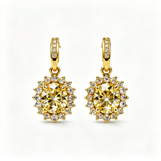 Emerald & Round Diamond Statement Back Earrings - YG Front