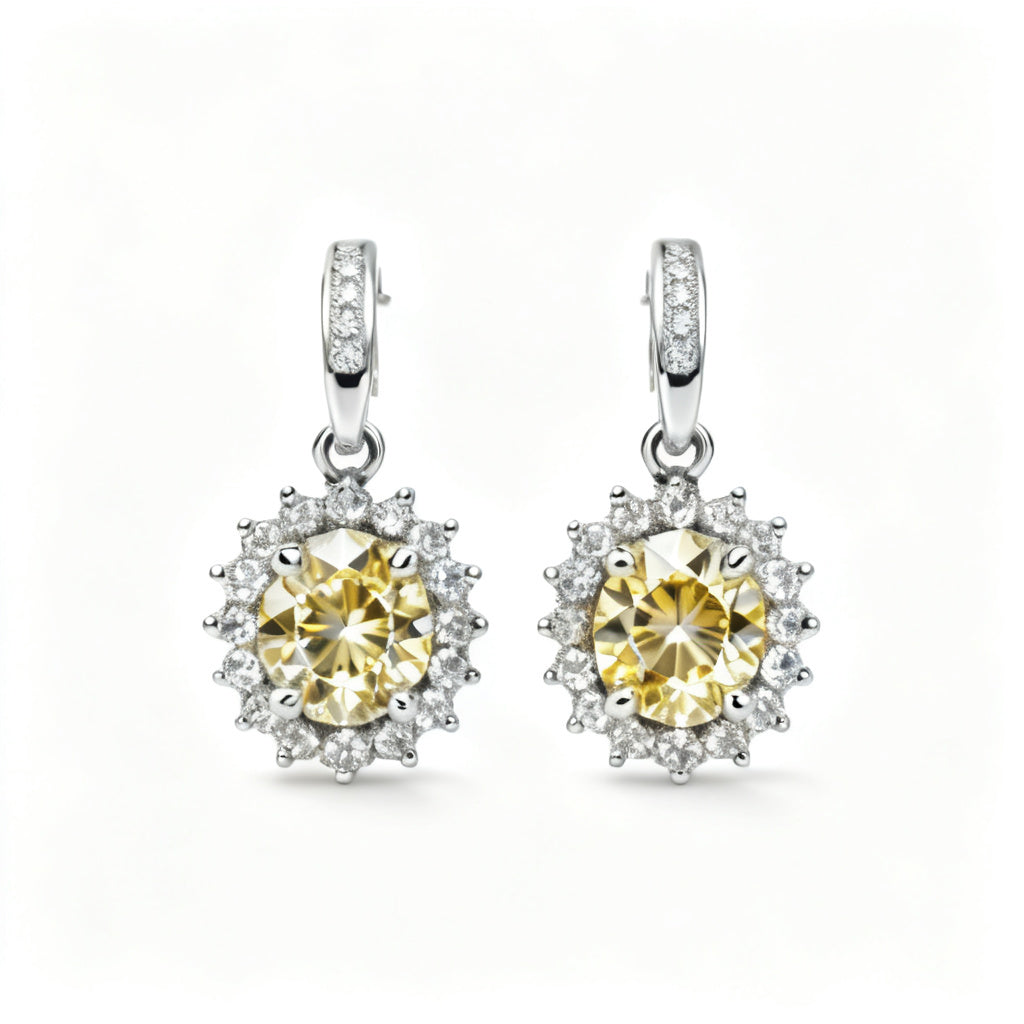 Emerald & Round Diamond Statement Back Earrings - WG Front