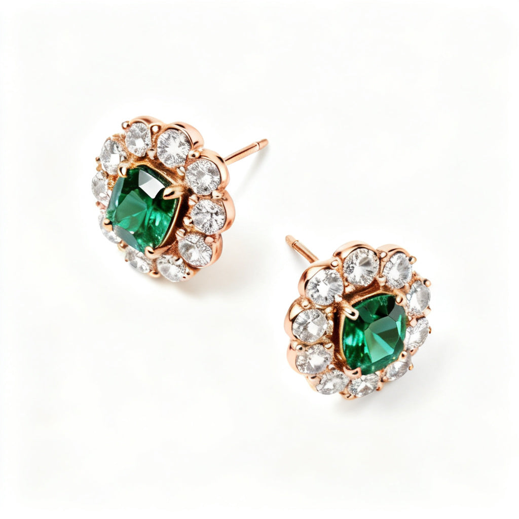 Emerald & Round Diamond Statement Back Earrings - RG Overhead