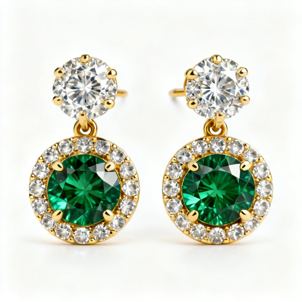 Emerald & Round Lab-Grown Diamond Statement Back Earrings - YG Front