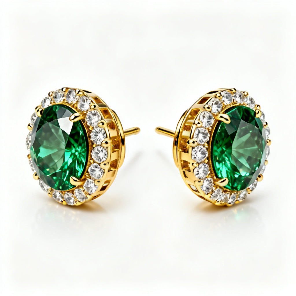 Emerald & Round Lab-Grown Diamond Statement Back Earrings - YG Side