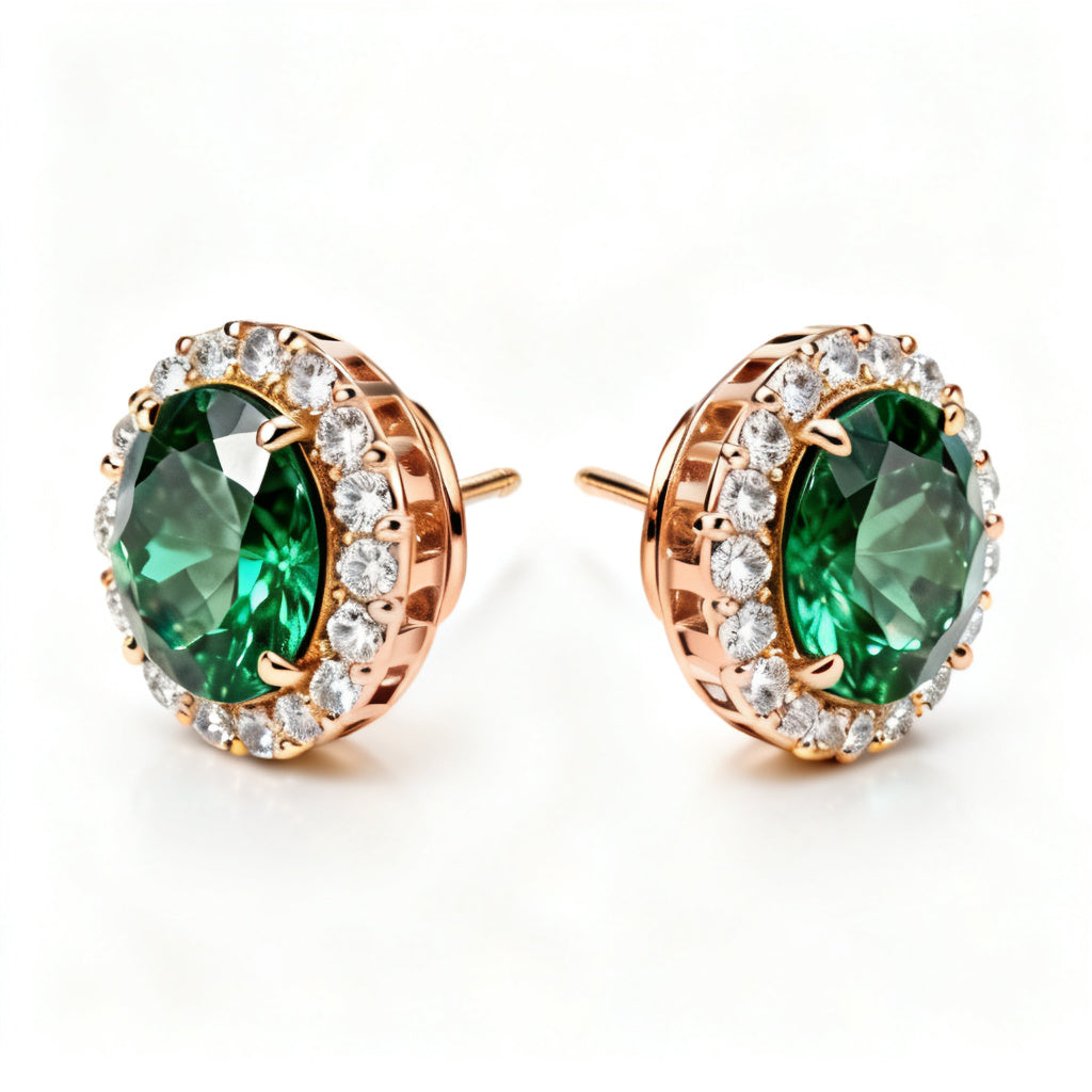 Emerald & Round Lab-Grown Diamond Statement Back Earrings - RG Side