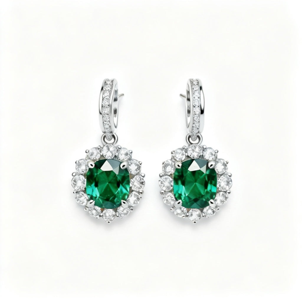 Emerald & Round Lab-Grown Diamond Statement Back Earrings - WG Overhead