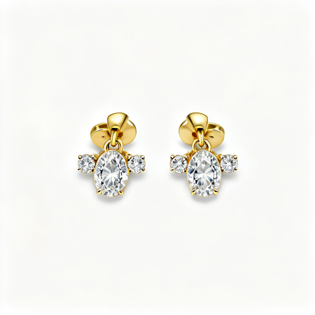 Oval & Round Lab-Grown Diamond Statement Back Earrings - YG Overhead