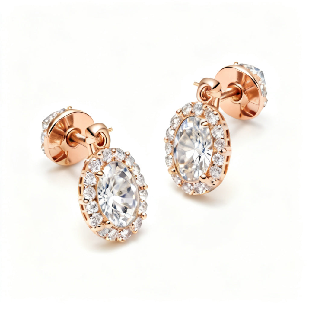 Oval & Round Lab-Grown Diamond Statement Back Earrings - RG 45deg