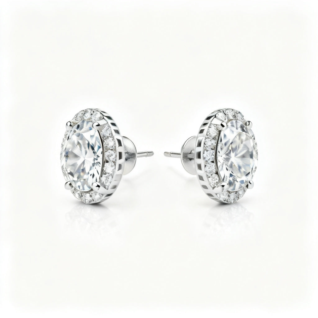 Oval & Round Lab-Grown Diamond Statement Back Earrings - WG Side