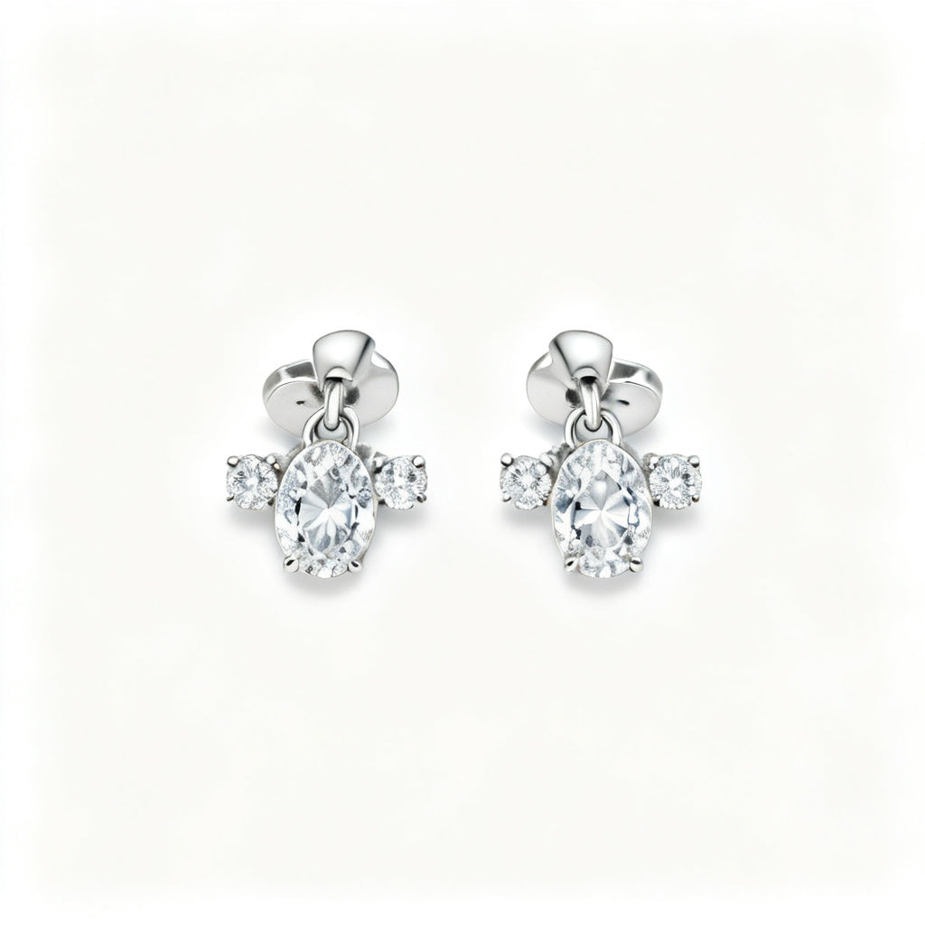 Oval & Round Lab-Grown Diamond Statement Back Earrings - WG Overhead