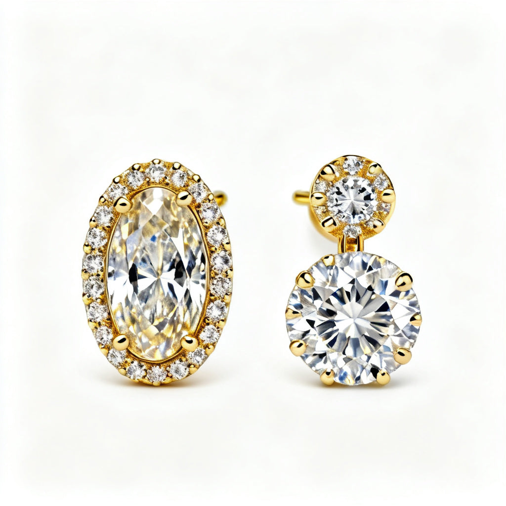 Oval & Round Lab-Grown Diamond Statement Back Earrings - YG Front