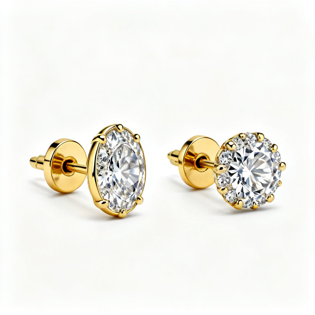 Oval & Round Lab-Grown Diamond Statement Back Earrings - YG 45deg