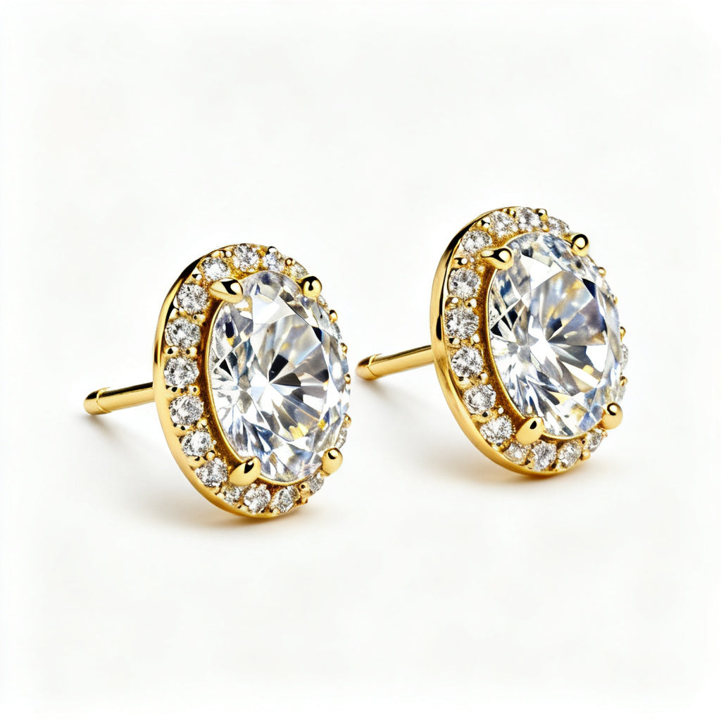 Oval & Round Lab-Grown Diamond Statement Back Earrings - YG Side