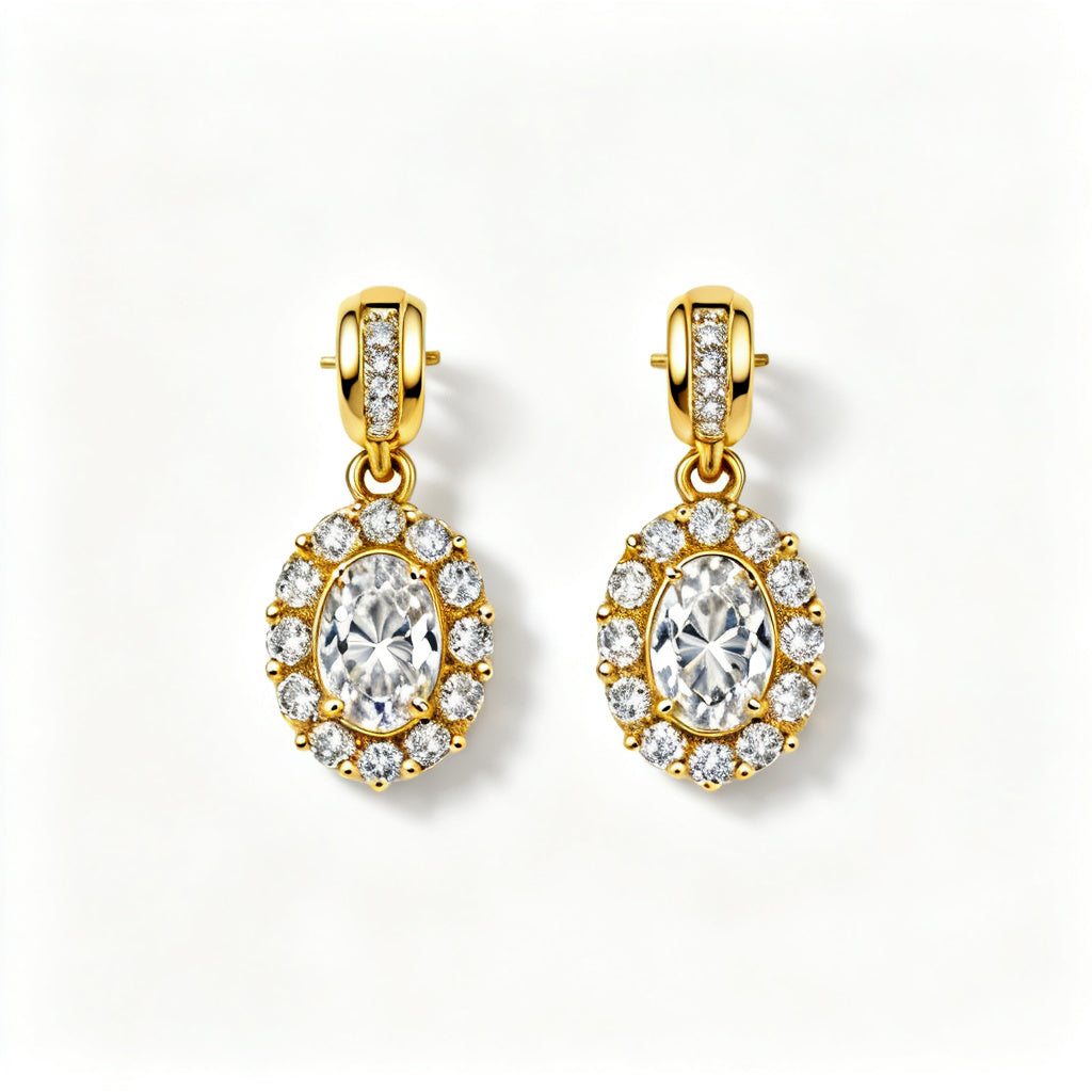Oval & Round Lab-Grown Diamond Statement Back Earrings - YG Overhead