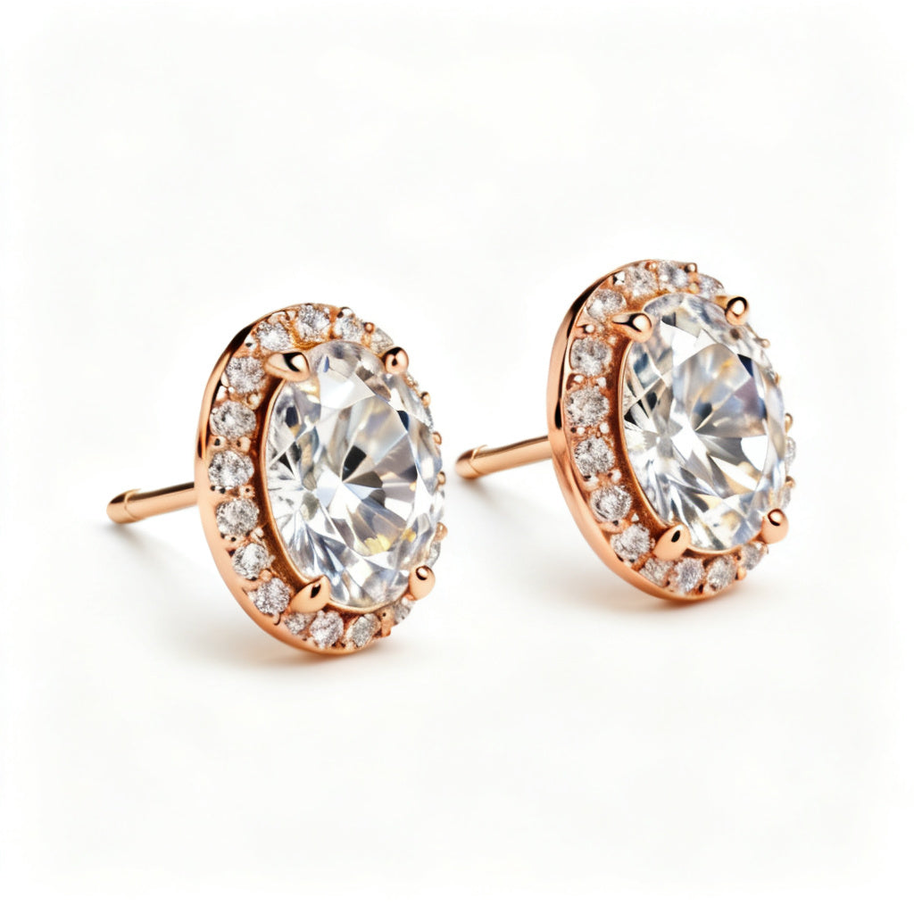 Oval & Round Lab-Grown Diamond Statement Back Earrings - RG Side