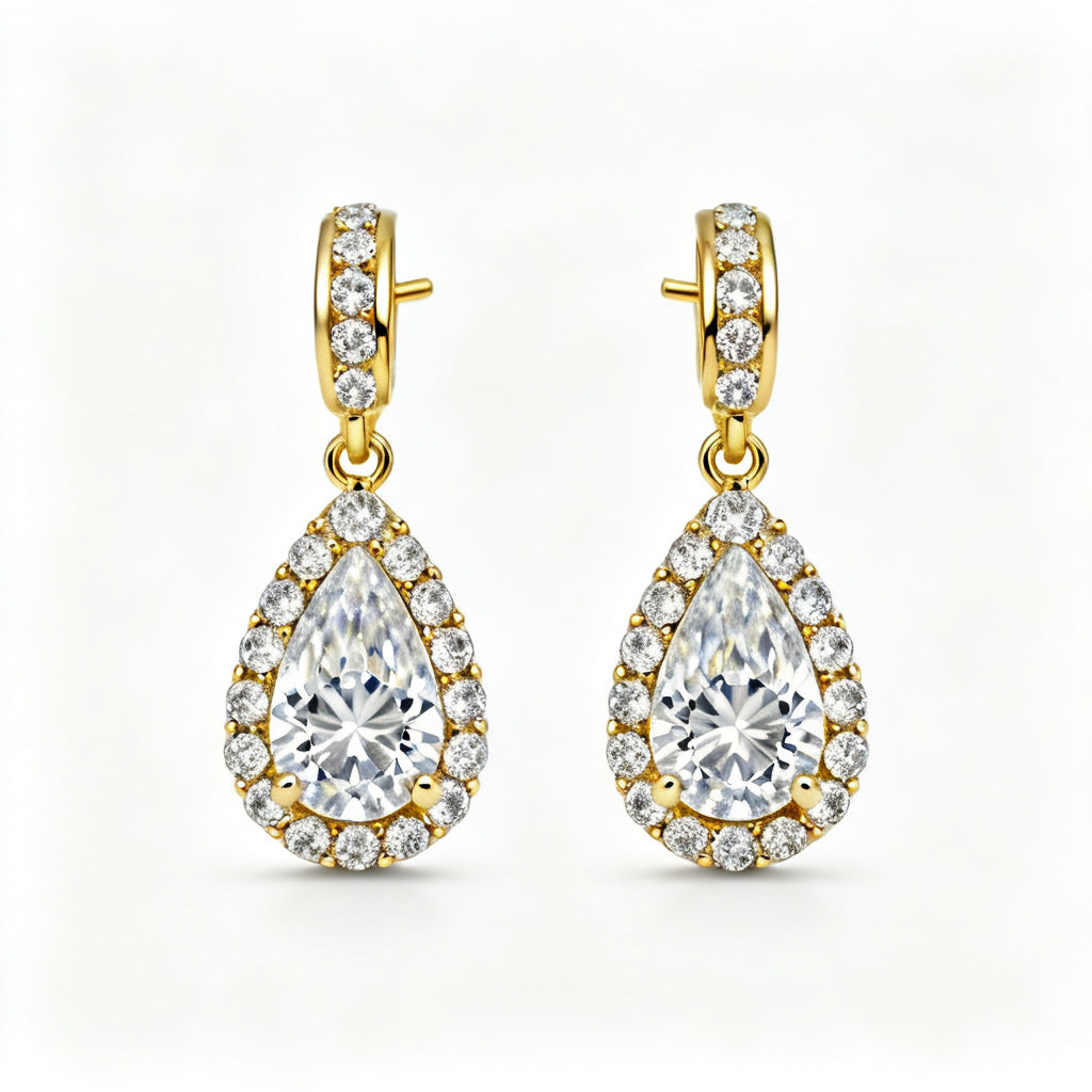Pear & Round Lab-Grown Diamond Luxe Back Earrings - YG Front