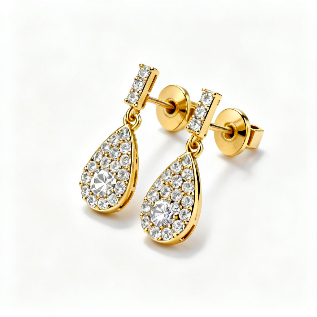 Pear & Round Lab-Grown Diamond Luxe Back Earrings - YG 45deg
