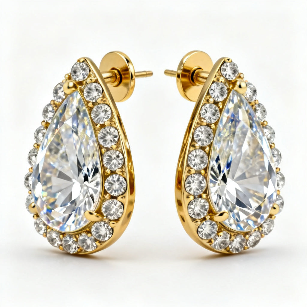 Pear & Round Lab-Grown Diamond Luxe Back Earrings - YG Side