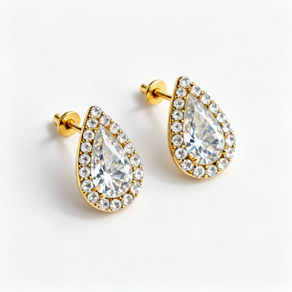 Pear & Round Lab-Grown Diamond Luxe Back Earrings - YG Overhead